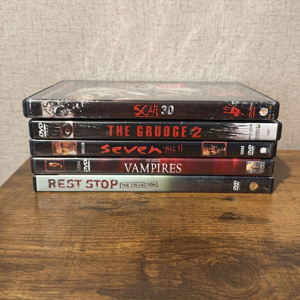 Lot of 5 DVD Movies - Horror- Scar 3d, Rest Stop, The Grudge 2, Seven, Vampires